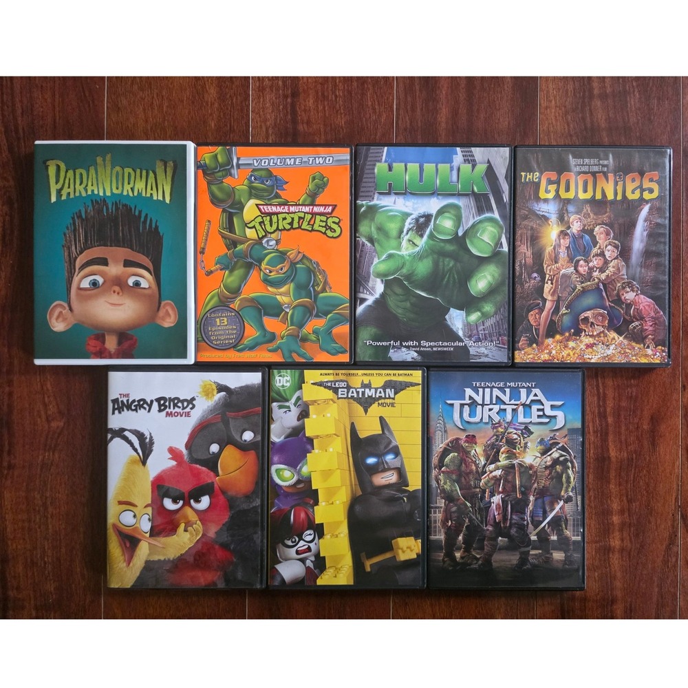 DVD Movie Lot of 7 ParaNorman Hulk The Goonies TMNT LEGO Batman Angry Birds